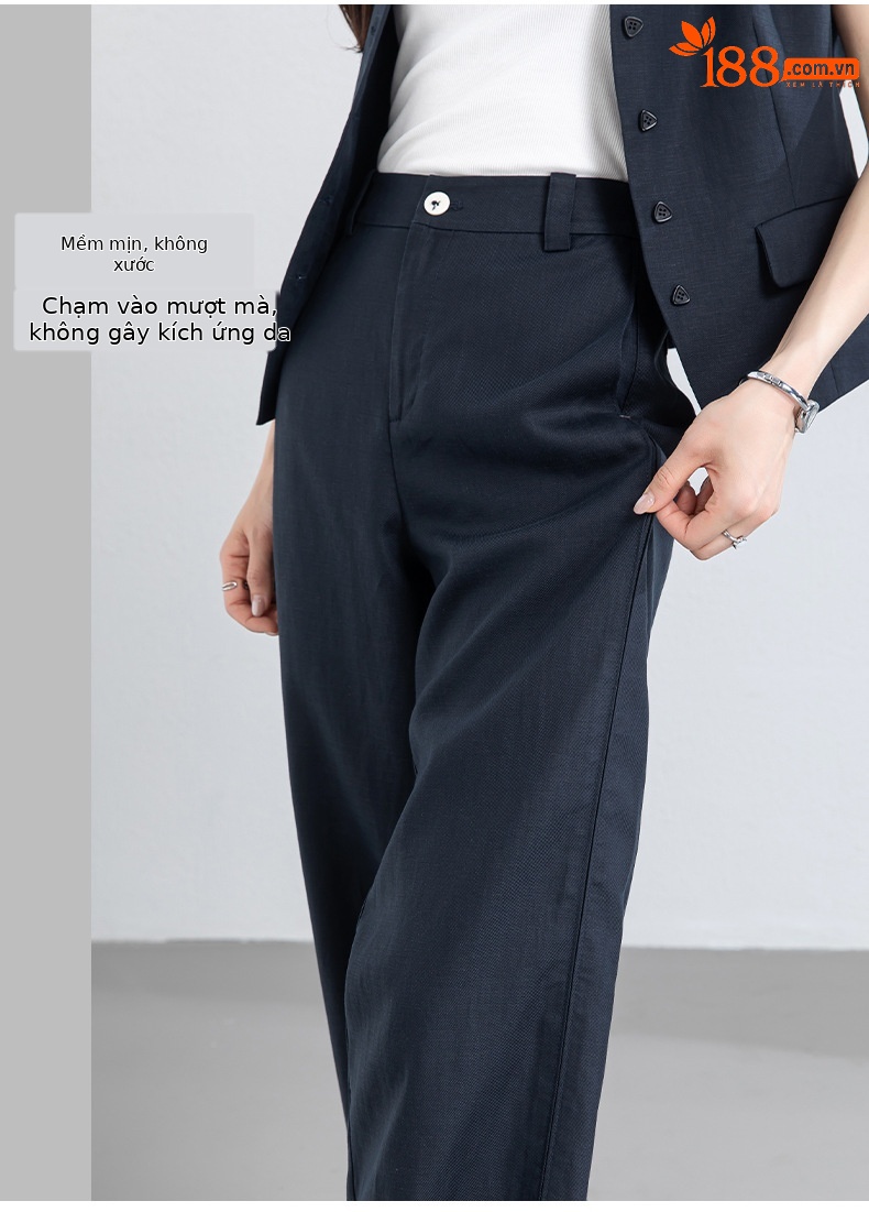 Quần culottes nữ ống rộng phong cách tối giản chất liệu lanh pha sợi thiên ti mỏng nhẹ dáng suông dài 9 phân — Chín điểm - 86193-1 Trắng chi tiết 10