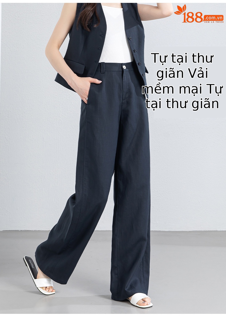 Quần culottes nữ ống rộng phong cách tối giản chất liệu lanh pha sợi thiên ti mỏng nhẹ dáng suông dài 9 phân — Chín điểm - 86193-1 Trắng chi tiết 14