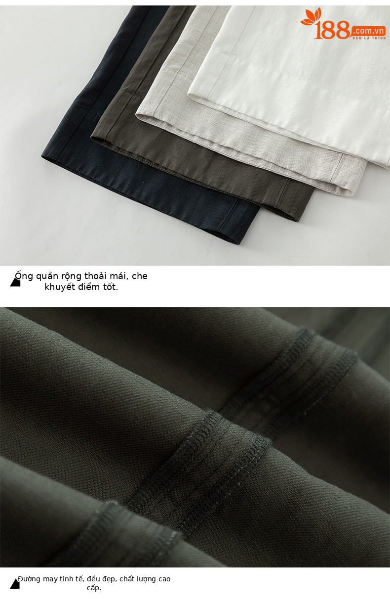 Quần culottes nữ ống rộng phong cách tối giản chất liệu lanh pha sợi thiên ti mỏng nhẹ dáng suông dài 9 phân — Chín điểm - 86193-1 Trắng chi tiết 19