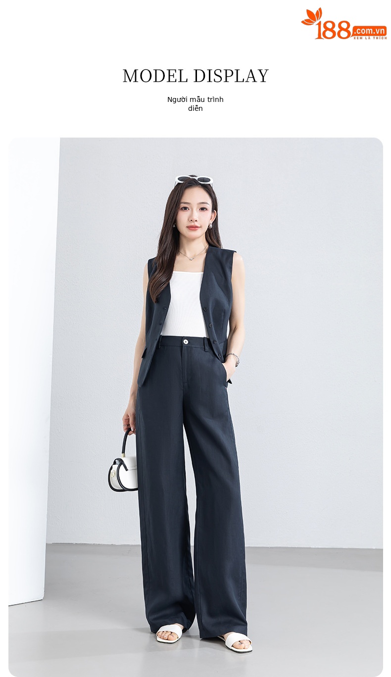 Quần culottes nữ ống rộng phong cách tối giản chất liệu lanh pha sợi thiên ti mỏng nhẹ dáng suông dài 9 phân — Chín điểm - 86193-1 Trắng chi tiết 20