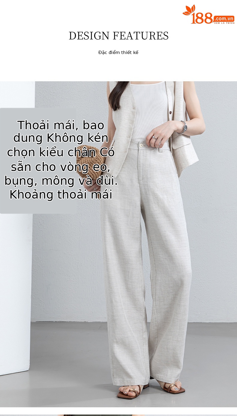 Quần culottes nữ ống rộng phong cách tối giản chất liệu lanh pha sợi thiên ti mỏng nhẹ dáng suông dài 9 phân — Chín điểm - 86193-1 Trắng chi tiết 8