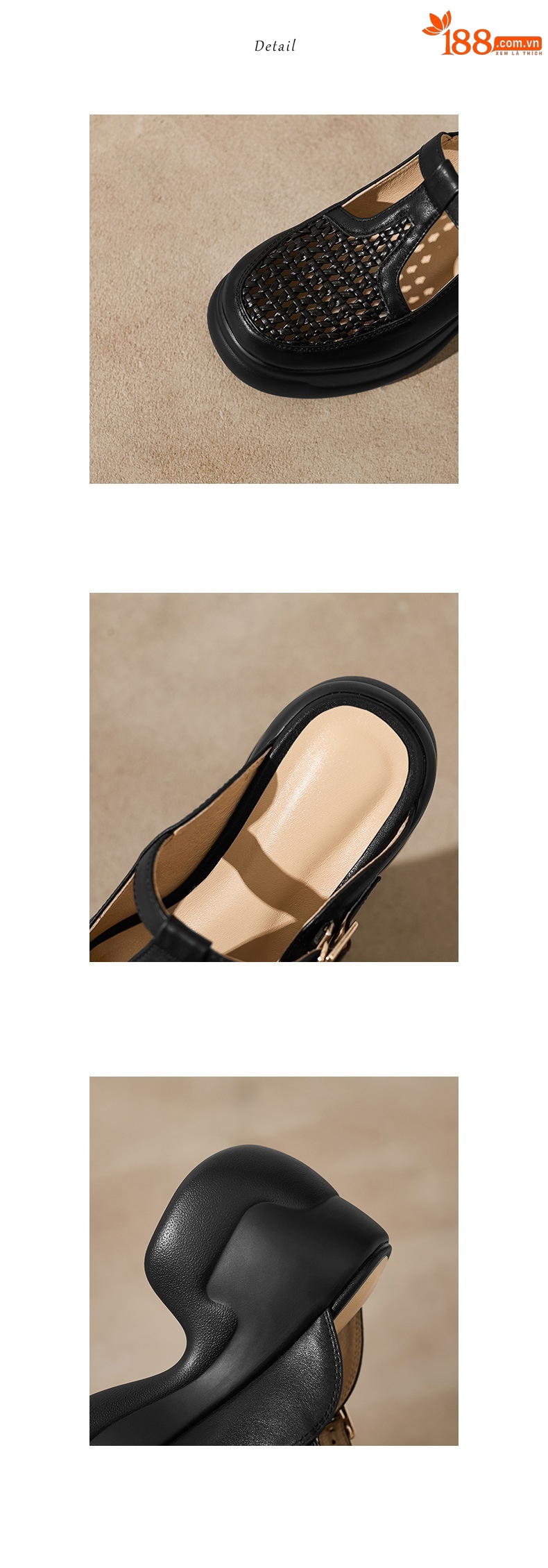 Dép sandal cao gót nữ quai đan gót thô đế dày 9.5 cm — đen chi tiết 12