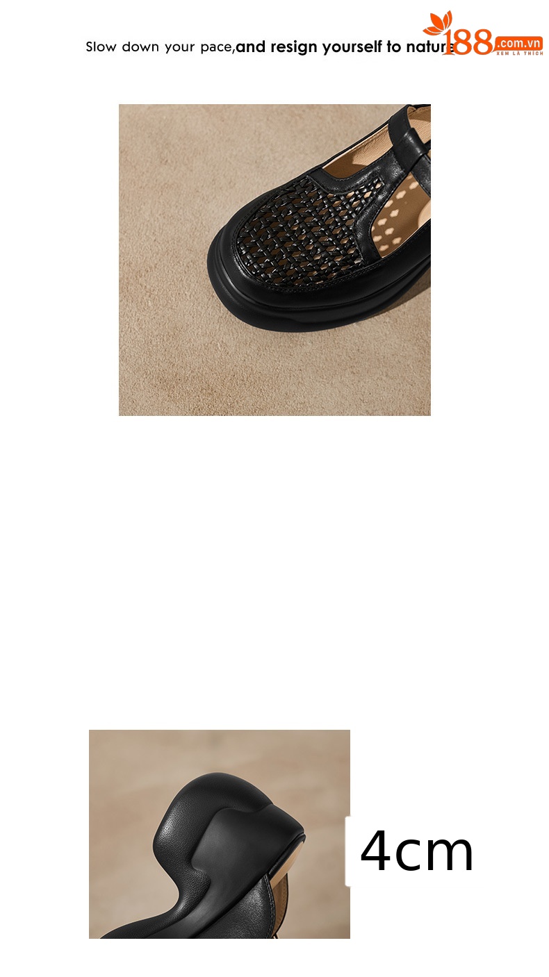 Dép sandal cao gót nữ quai đan gót thô đế dày 9.5 cm — đen chi tiết 2