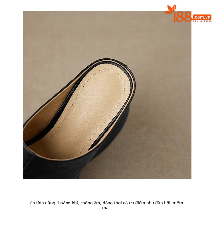 Dép sandal nữ quai chữ V đế xuồng cao gót ẩn, mũi hở, da PU chống nước — màu đen, màu trắng ngà chi tiết 16