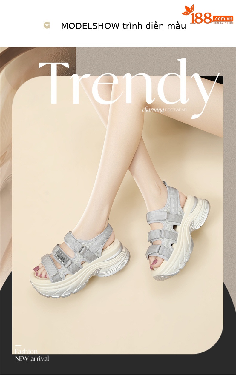 Sandal thể thao nữ đế dày quai dán 2026 — 6117 Da đen, 6117 Xám chi tiết 4