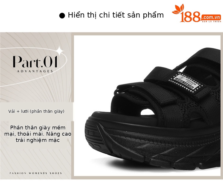 Sandal thể thao nữ đế dày quai dán 2026 — 6117 Da đen, 6117 Xám chi tiết 10