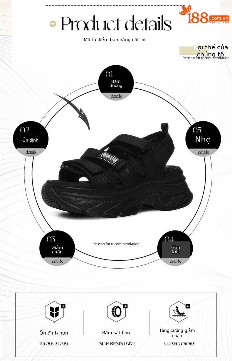 Sandal thể thao nữ đế dày quai dán 2026 — 6117 Da đen, 6117 Xám chi tiết 2