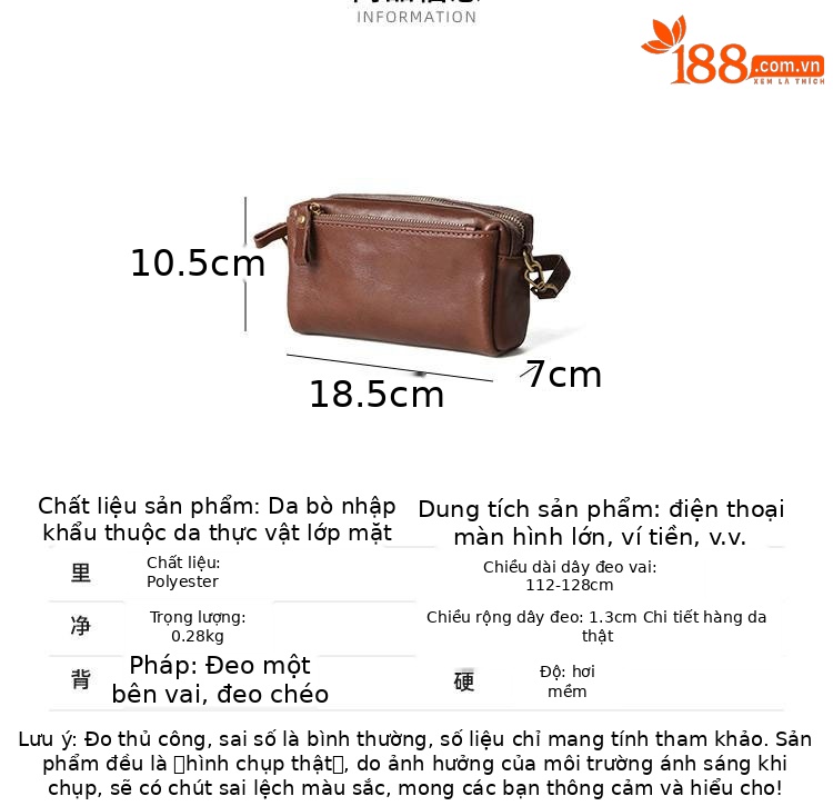 Túi đeo chéo nữ da bò thật nhỏ gọn, quai xích, phong cách đa năng — màu đen chi tiết 4