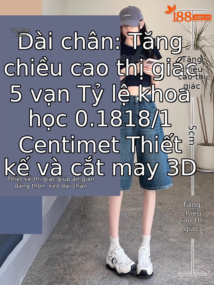Quần short jean nữ lưng cao 5 phân kiểu Mỹ dáng suông rộng — Màu xanh - Quần lửng
