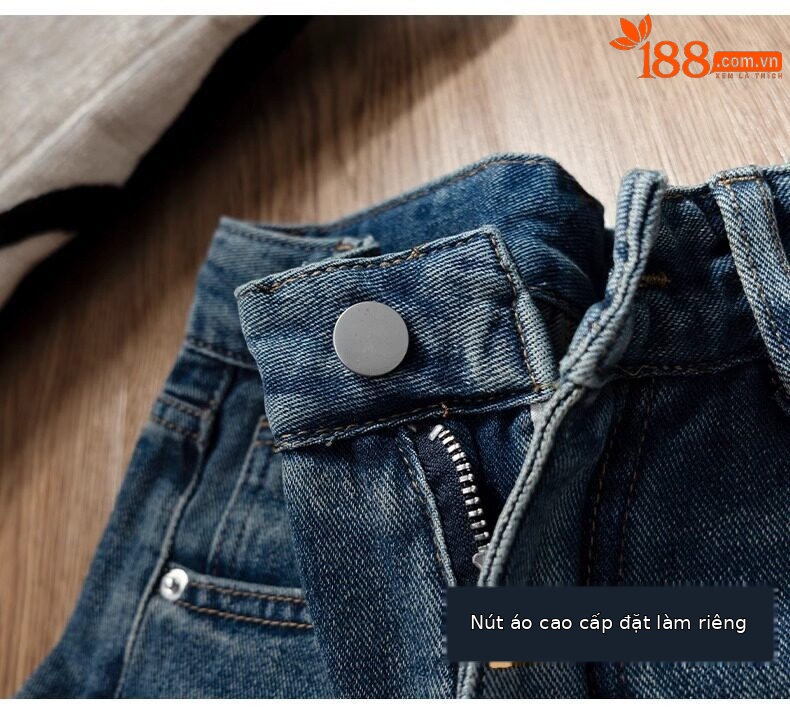 Quần short jean nữ lưng cao 5 phân kiểu Mỹ dáng suông rộng — Màu xanh - Quần lửng chi tiết 7