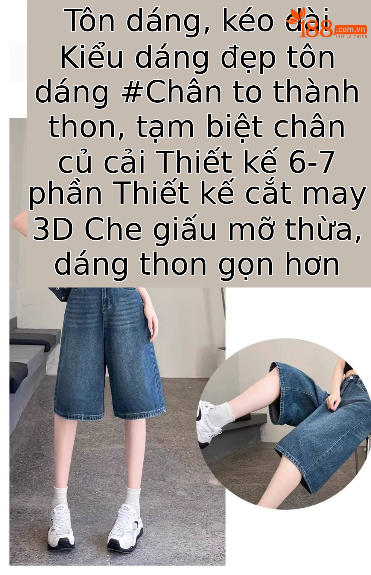Quần short jean nữ lưng cao 5 phân kiểu Mỹ dáng suông rộng — Màu xanh - Quần lửng chi tiết 3