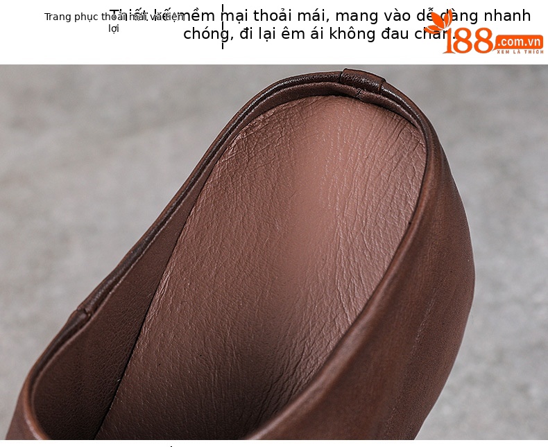 Dép sandal nữ quai chữ V đế xuồng cao gót 8 cm da bò thật — màu đen chi tiết 6