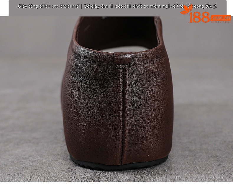 Dép sandal nữ quai chữ V đế xuồng cao gót 8 cm da bò thật — màu đen chi tiết 8
