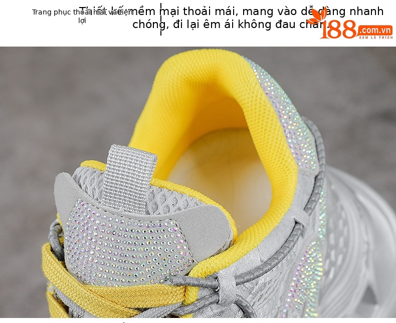 Giày sneaker nữ chunky đế dày da phối đá mesh thoáng khí — màu hồng chi tiết 6