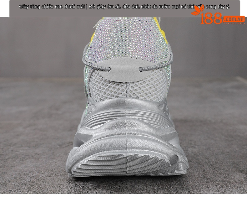 Giày sneaker nữ chunky đế dày da phối đá mesh thoáng khí — màu hồng chi tiết 8