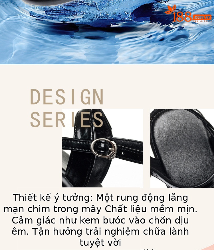 Sandal nữ quai ngang đan dây gót vuông đế dày — màu đen chi tiết 2