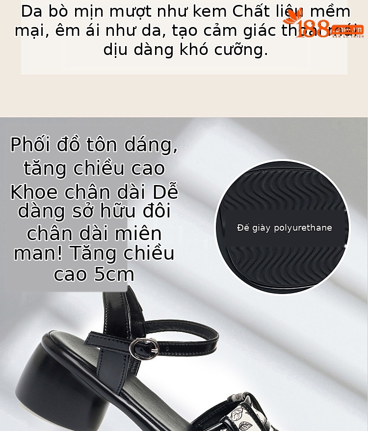 Sandal nữ quai ngang đan dây gót vuông đế dày — màu đen chi tiết 5