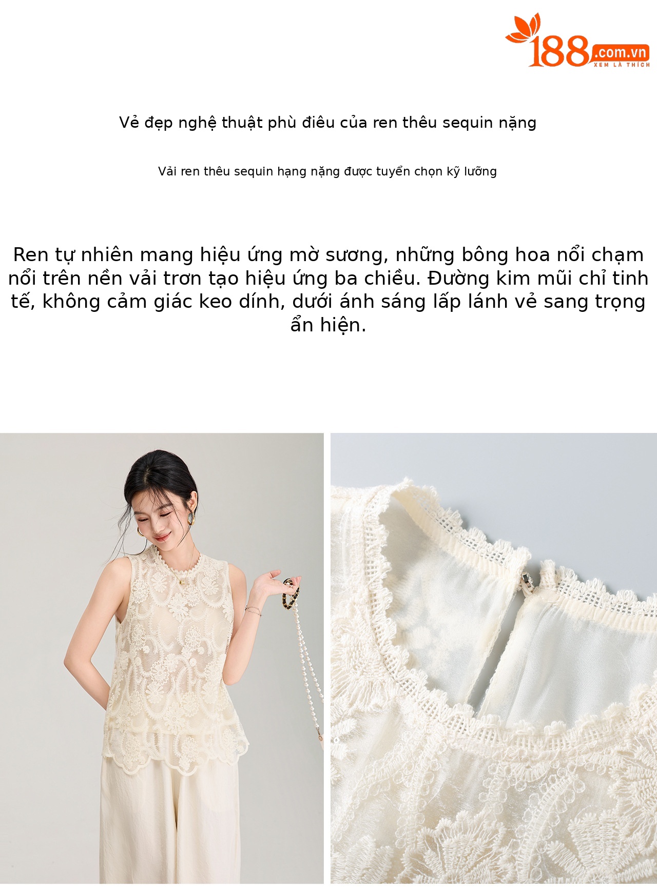 Áo hai dây ren thêu sequin cổ tây không tay mùa hè — màu mơ chi tiết 8