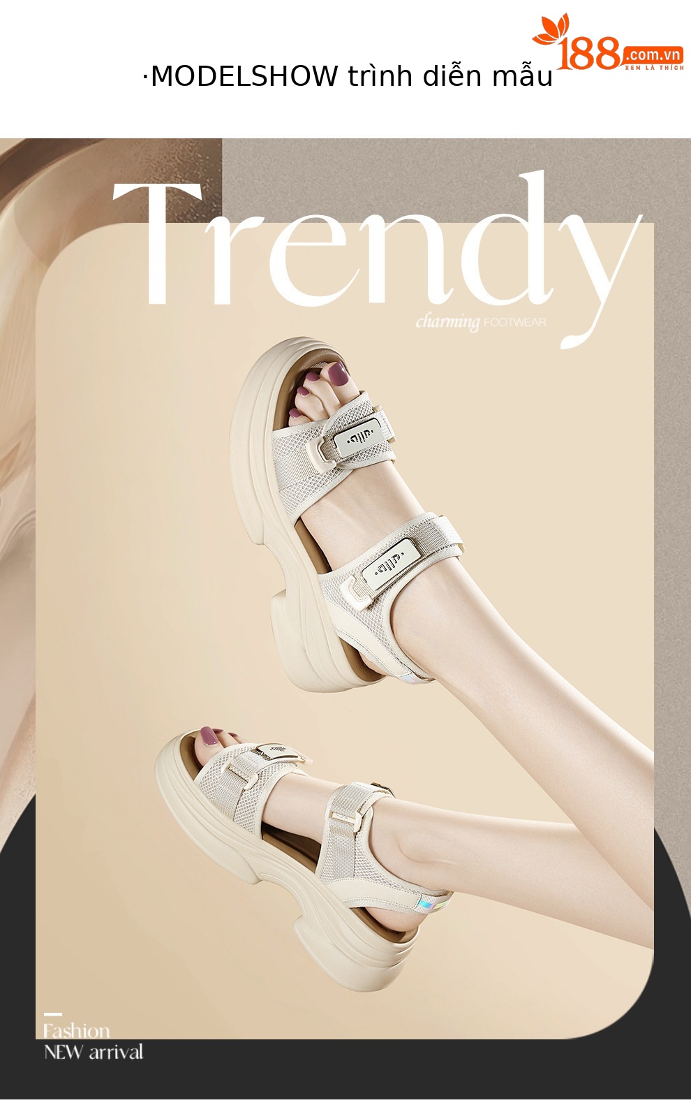 Sandal thể thao nữ đế dày hở mũi phong cách chunky — 6137 Da đen, 6137 mét cà phê chi tiết 4