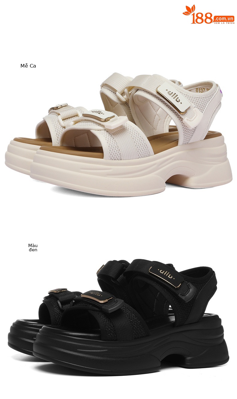 Sandal thể thao nữ đế dày hở mũi phong cách chunky — 6137 Da đen, 6137 mét cà phê chi tiết 9