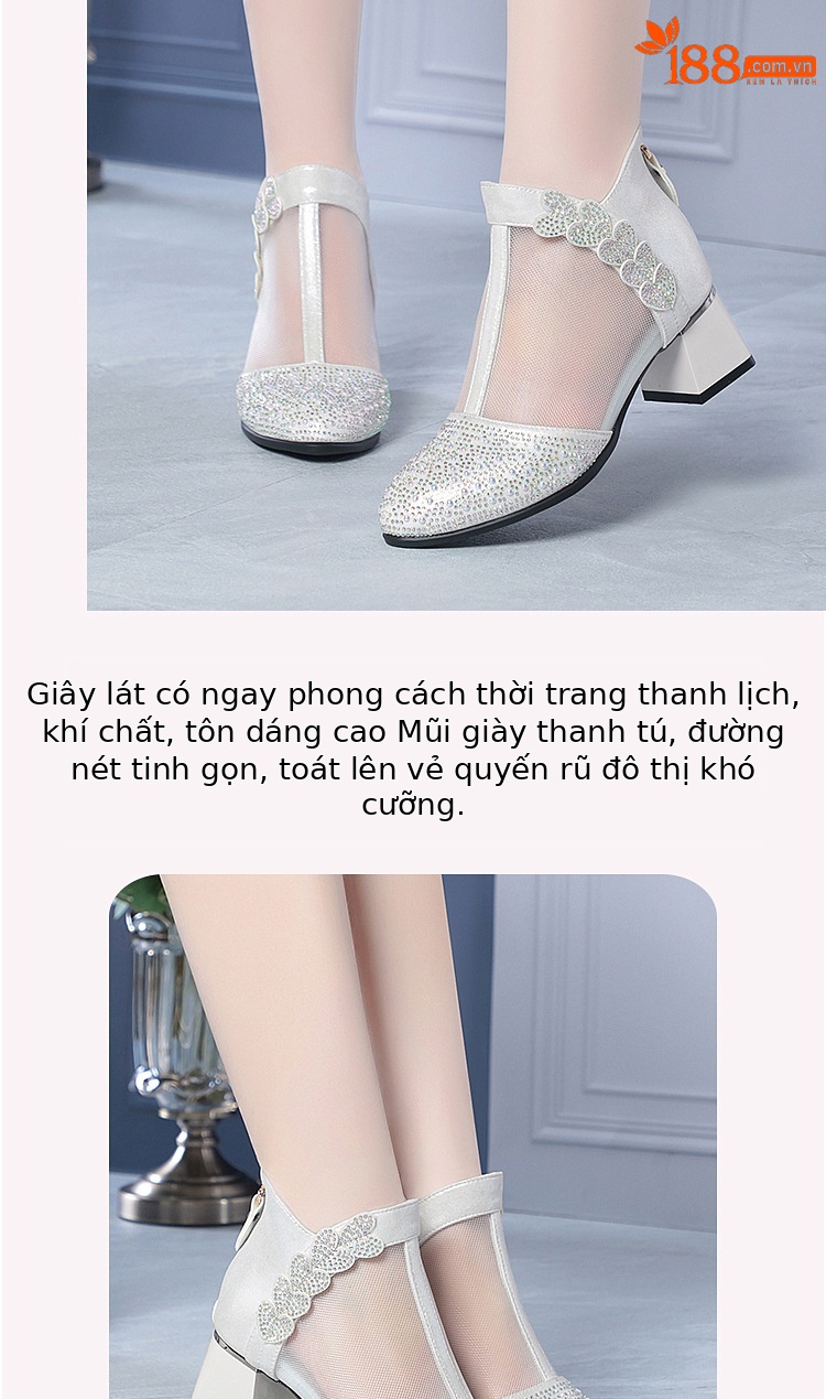 Giày boot nữ cổ thấp da thật lỗ thoáng khí gót thô 5 cm — màu đen chi tiết 7