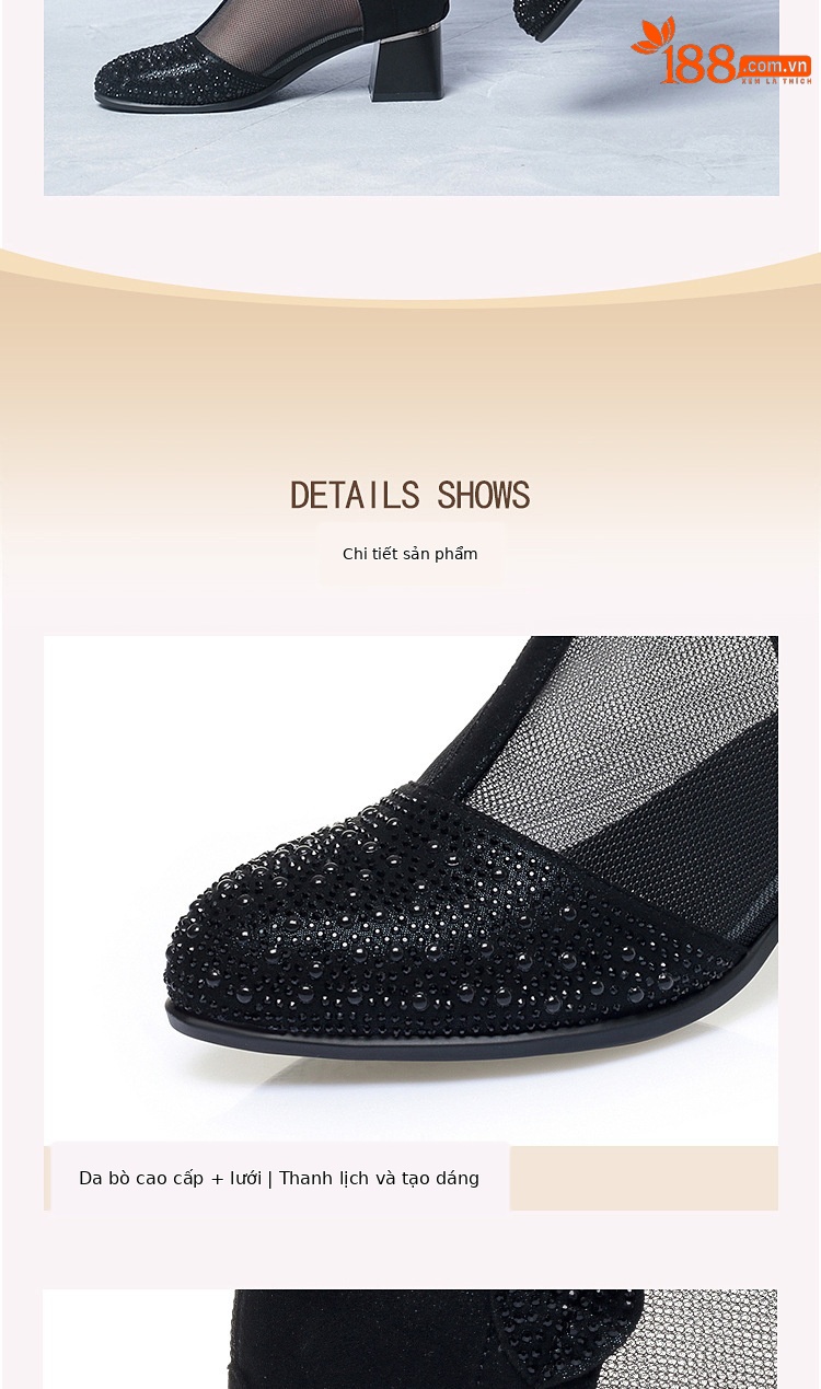 Giày boot nữ cổ thấp da thật lỗ thoáng khí gót thô 5 cm — màu đen chi tiết 12