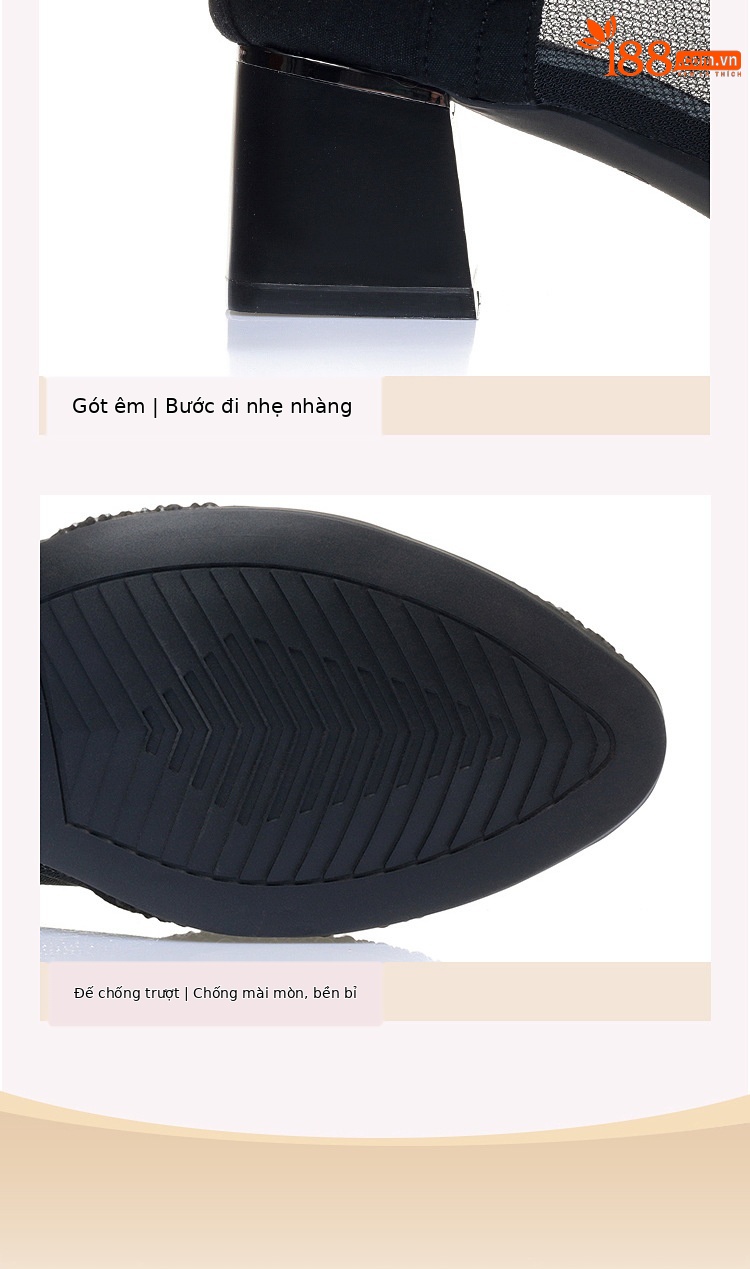 Giày boot nữ cổ thấp da thật lỗ thoáng khí gót thô 5 cm — màu đen chi tiết 13
