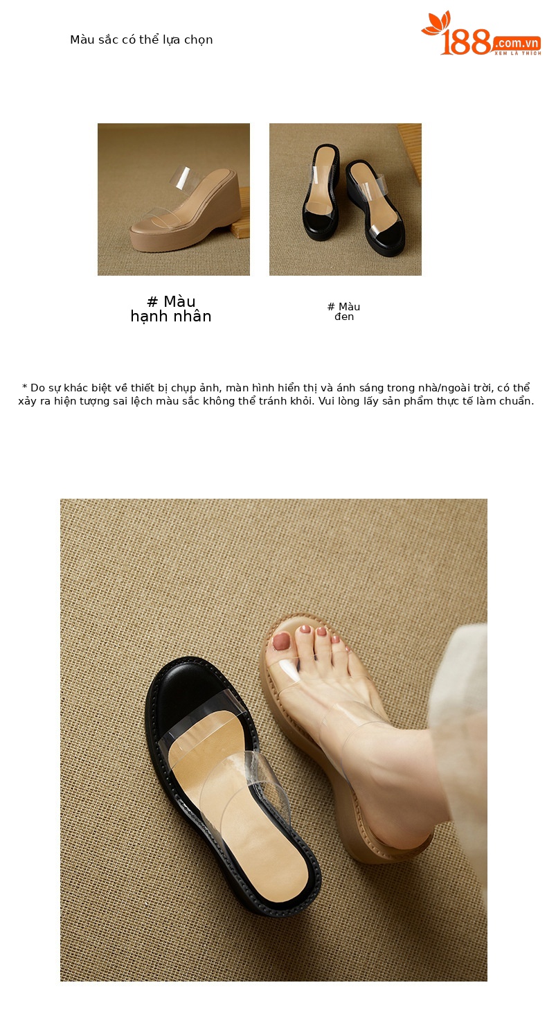 Dép sandal nữ quai ngang đế xuồng cao gót trong suốt — màu đen, màu mơ chi tiết 3