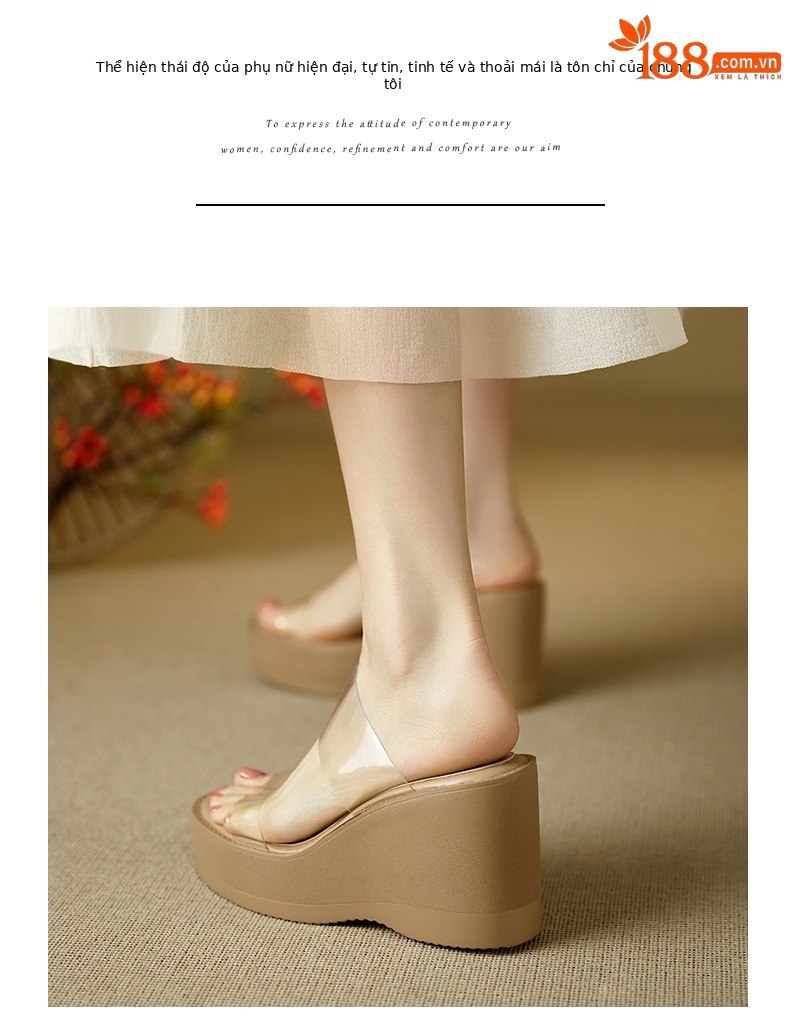 Dép sandal nữ quai ngang đế xuồng cao gót trong suốt — màu đen, màu mơ chi tiết 9