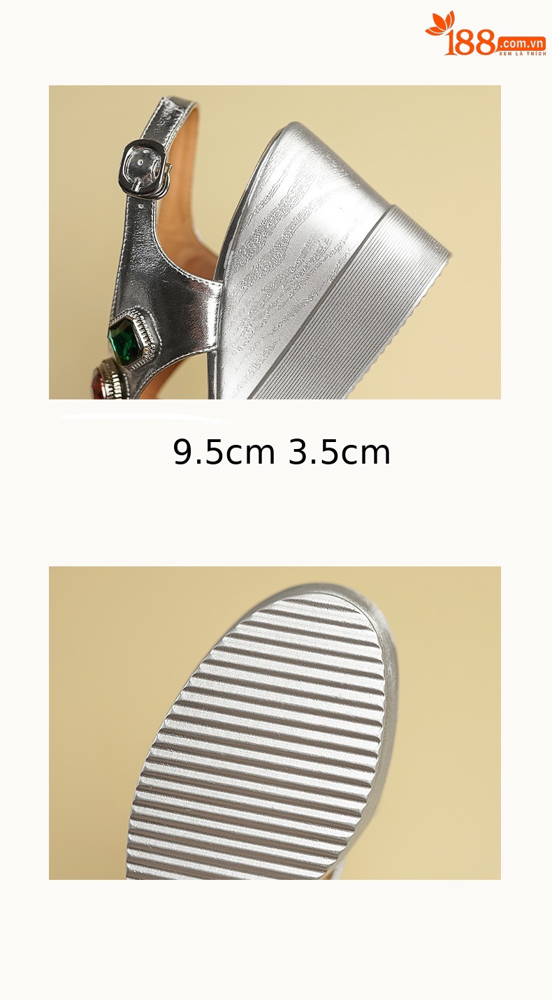 Sandal cao gót nữ hở mũi quai khóa mũi vuông đế dày gót 9.5 cm — màu vàng chi tiết 7