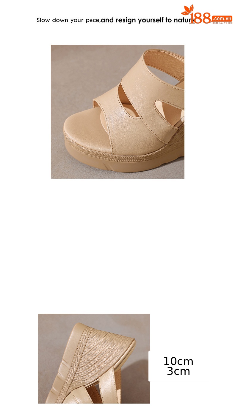 Sandal cao gót nữ hở mũi đế xuồng dày 10 cm — đen chi tiết 2