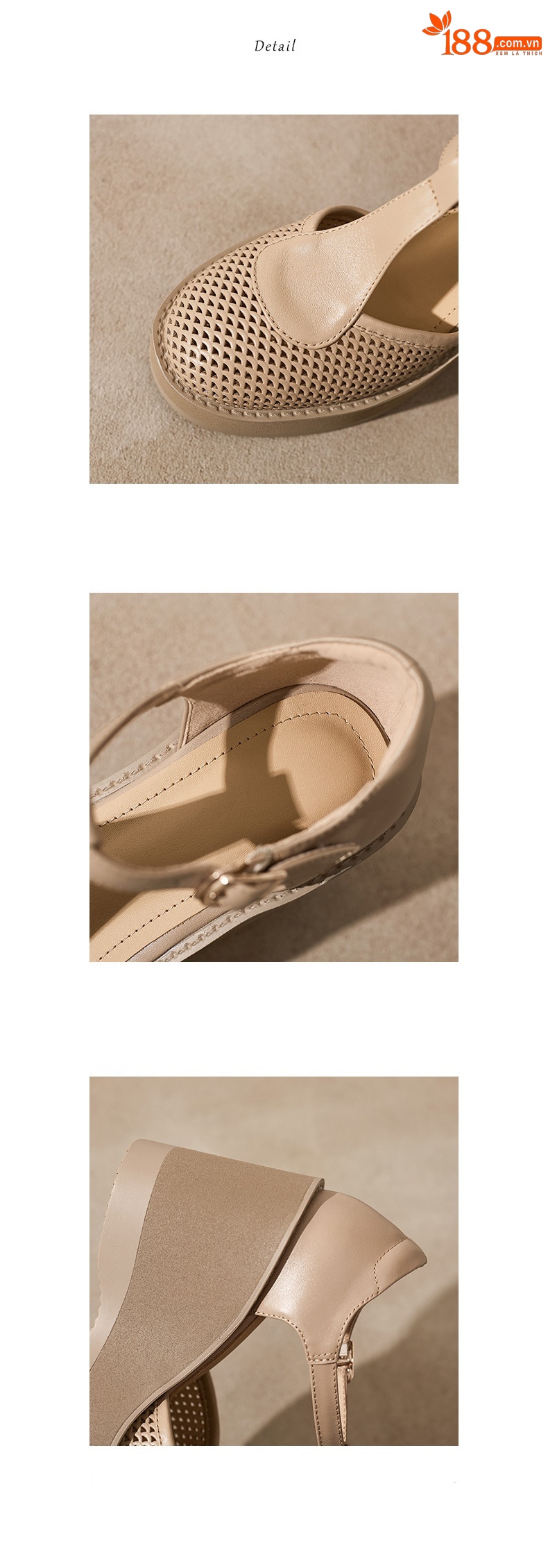 Sandal cao gót nữ đế dày 9.5 cm quai khóa chữ T phong cách tổ chim — màu trắng ngà chi tiết 12