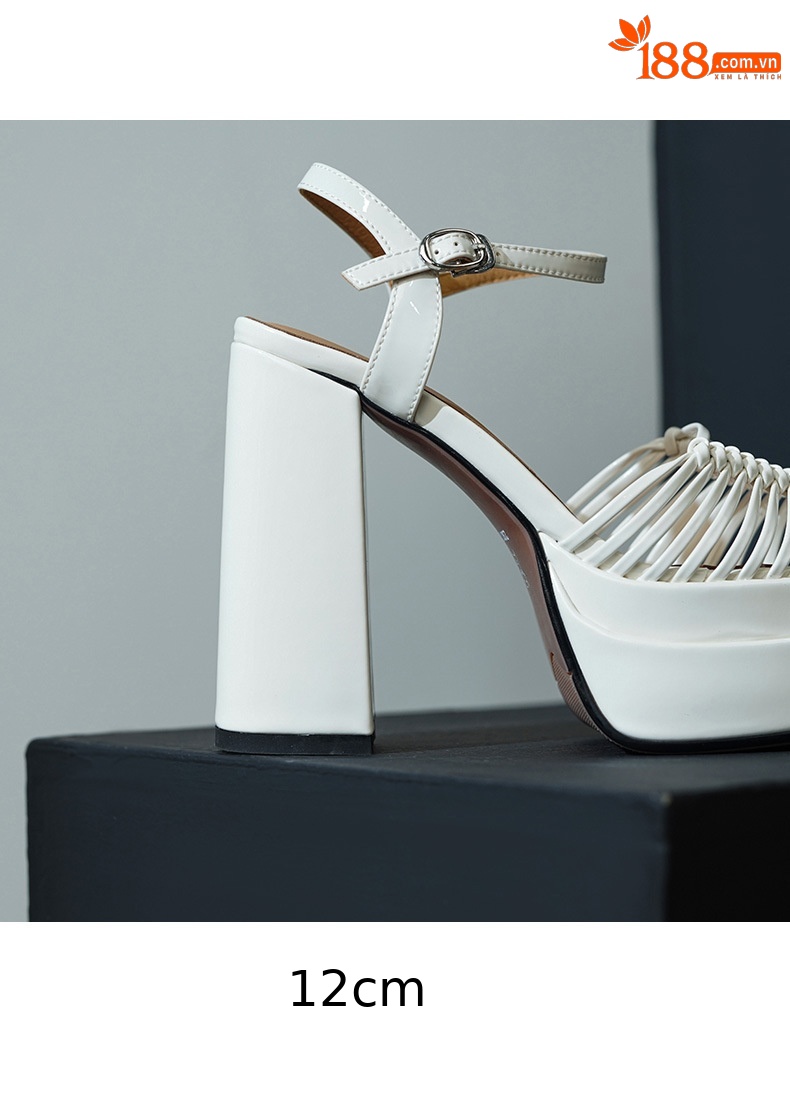 Sandal cao gót nữ hở mũi quai mảnh đan chữ một, gót 13 cm — màu vàng chi tiết 11