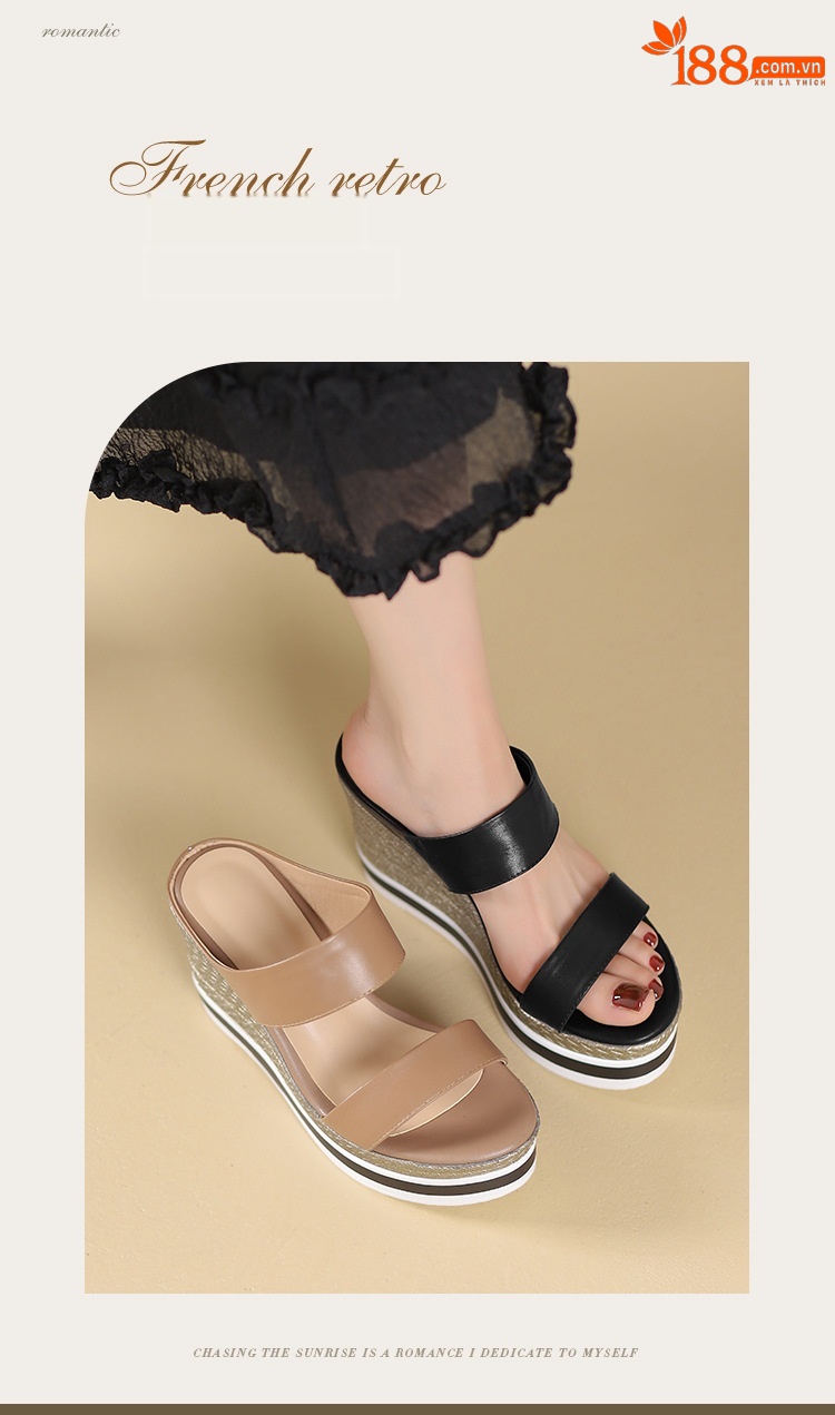 Sandal cao gót nữ đế xuồng 10 cm, hở mũi, phong cách mùa hè — đen chi tiết 1