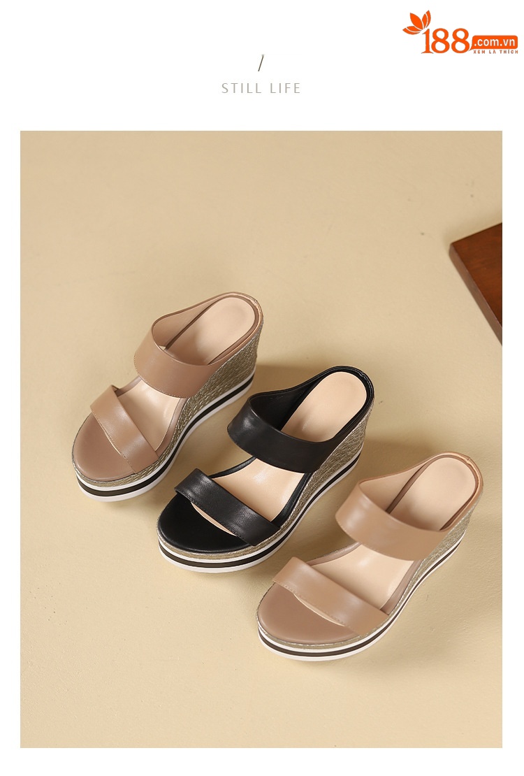 Sandal cao gót nữ đế xuồng 10 cm, hở mũi, phong cách mùa hè — đen chi tiết 11