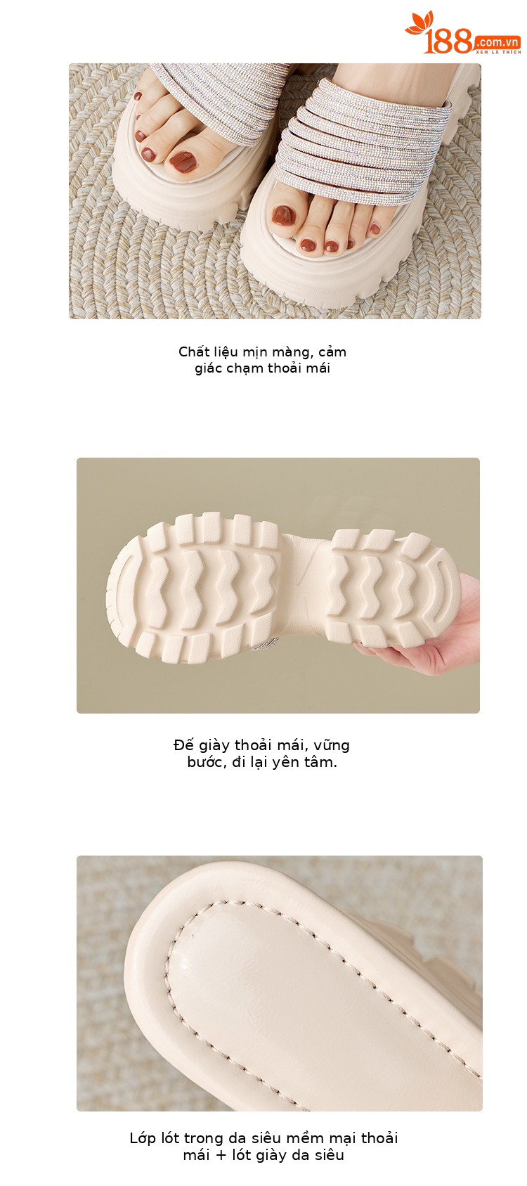 Sandal cao gót nữ đính đá quai ngang đế dày platform gót 9 cm — màu đen, màu trắng ngà chi tiết 4