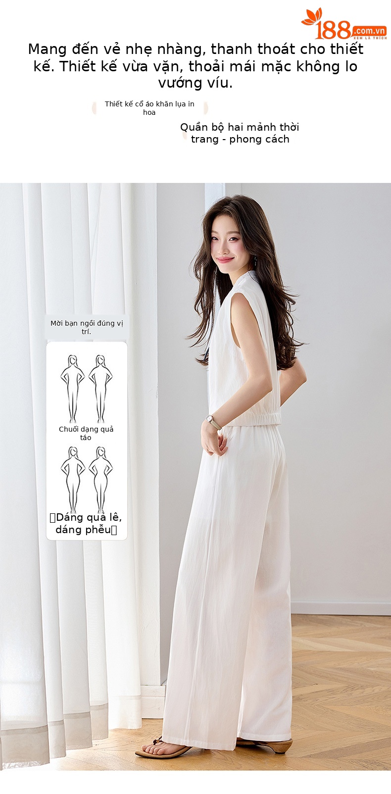Bộ quần áo hai mảnh mùa hè 2026 gồm áo phối quần ống rộng cao cấp YB2636 — Xanh lông mòng đen, màu trắng chi tiết 5