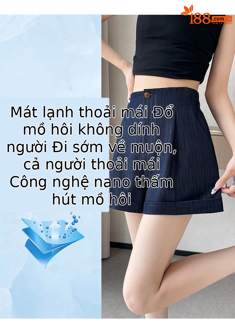 Quần short jean nữ lưng cao ống rộng gấu cuộn — màu đen chi tiết 16