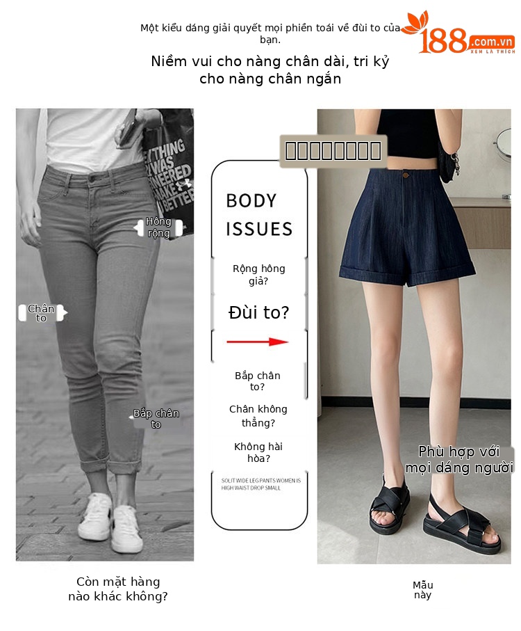 Quần short jean nữ lưng cao ống rộng gấu cuộn — màu đen chi tiết 26