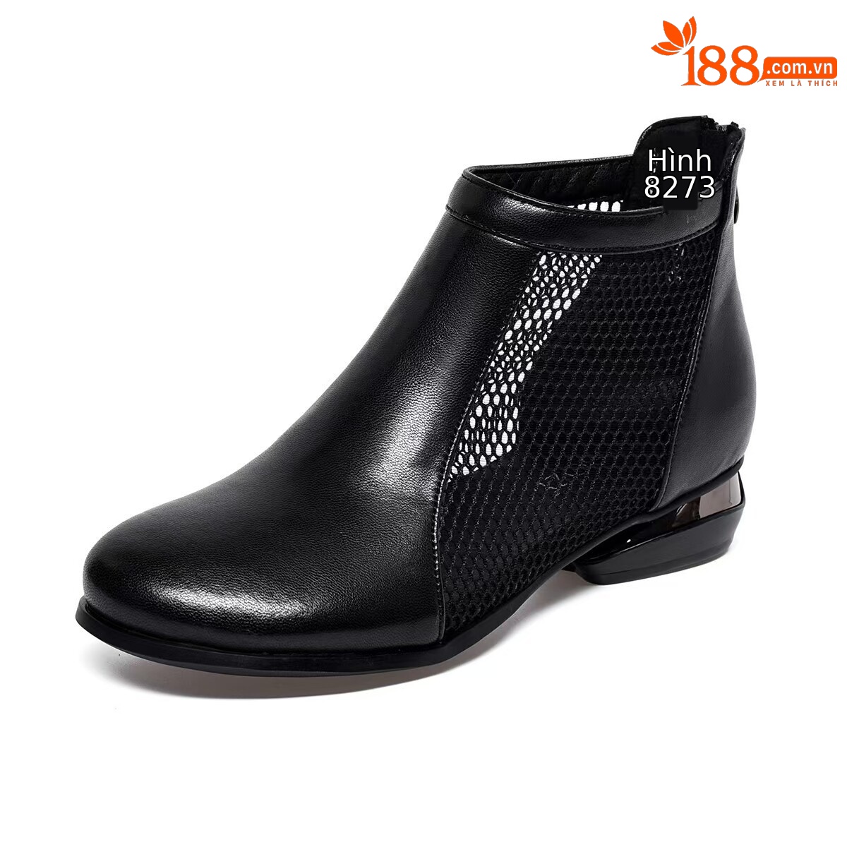 Sandal nữ mũi tròn lưới da thật gót thô đế mềm thoáng khí — màu nâu