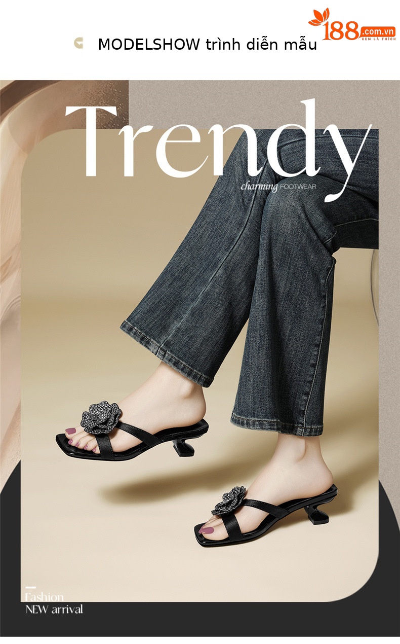 Sandal cao gót nữ hở mũi phong cách Pháp gót 9 cm mùa hè 2026 — 6145 Da đen, 6145 Bạc chi tiết 3