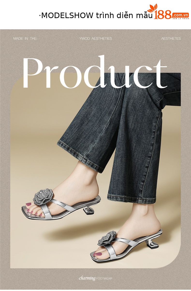 Sandal cao gót nữ hở mũi phong cách Pháp gót 9 cm mùa hè 2026 — 6145 Da đen, 6145 Bạc chi tiết 4