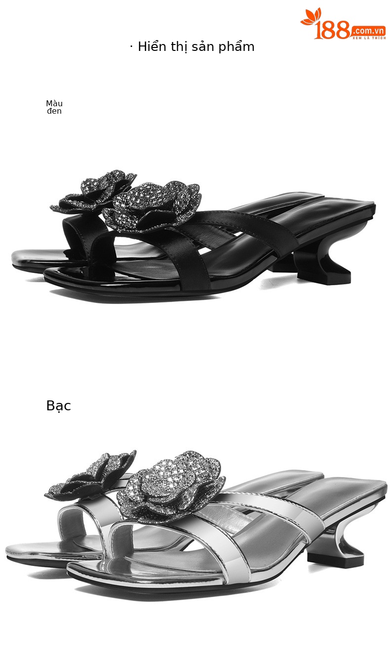 Sandal cao gót nữ hở mũi phong cách Pháp gót 9 cm mùa hè 2026 — 6145 Da đen, 6145 Bạc chi tiết 8