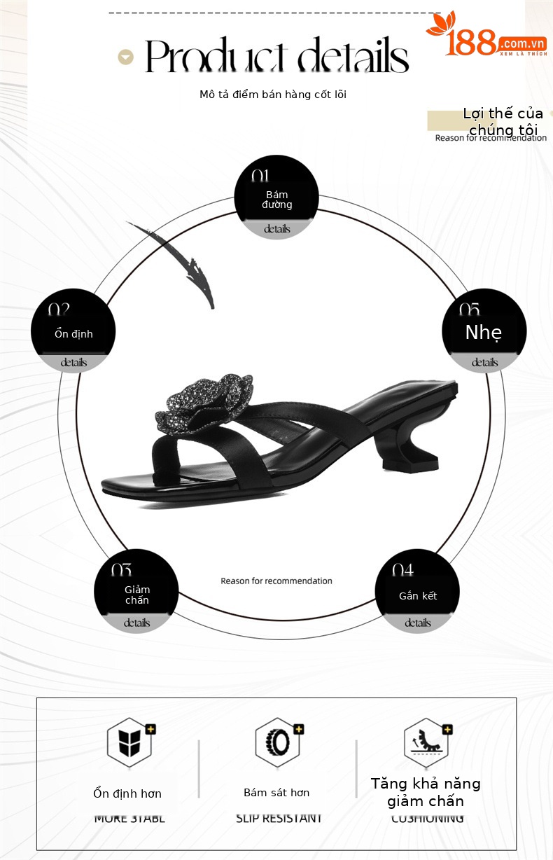 Sandal cao gót nữ hở mũi phong cách Pháp gót 9 cm mùa hè 2026 — 6145 Da đen, 6145 Bạc chi tiết 2