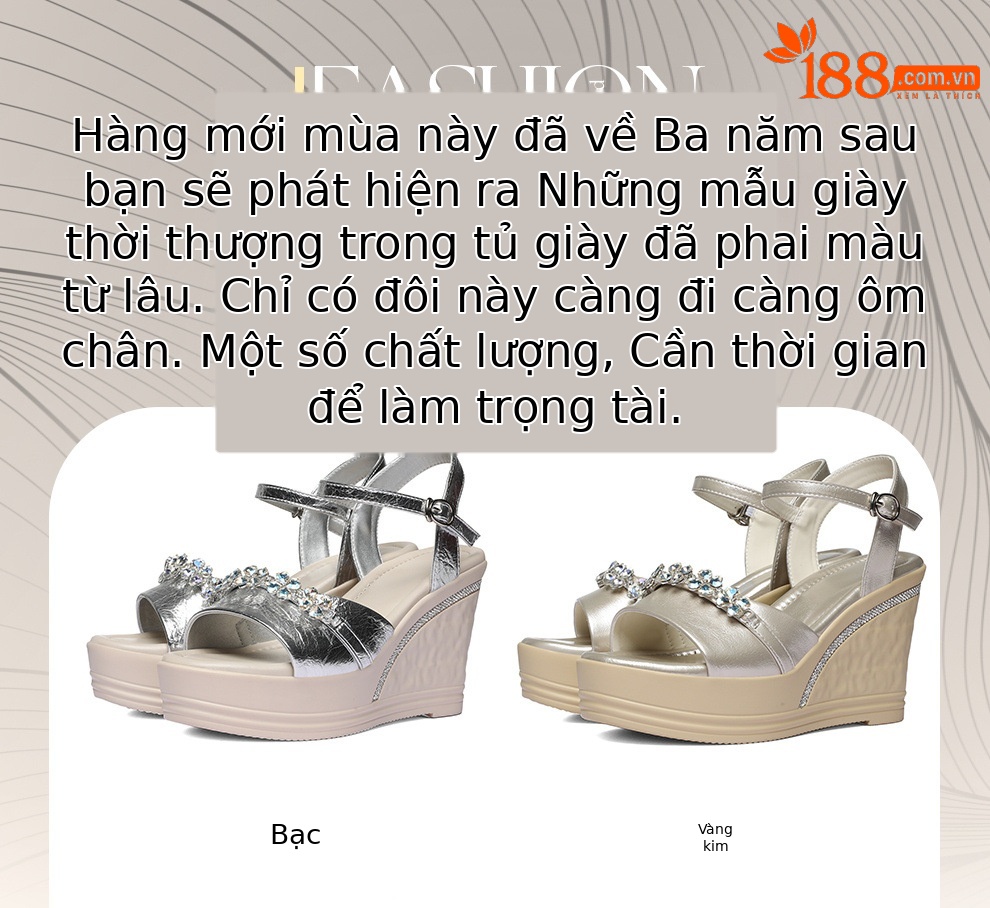 Sandal cao gót nữ hở mũi đính đá phong cách Pháp, đế xuồng, mùa hè 2026 — 6143 Bạc, 6143 Vàng chi tiết 1