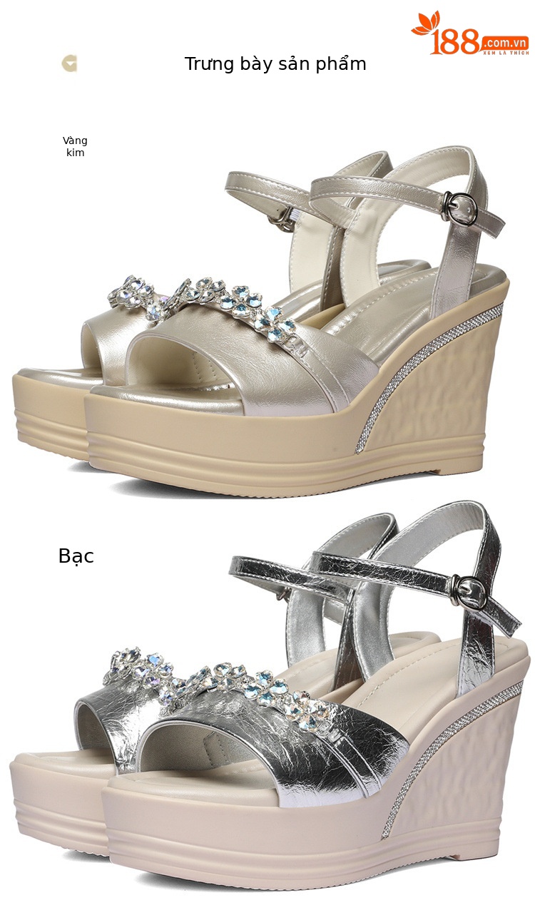 Sandal cao gót nữ hở mũi đính đá phong cách Pháp, đế xuồng, mùa hè 2026 — 6143 Bạc, 6143 Vàng chi tiết 9