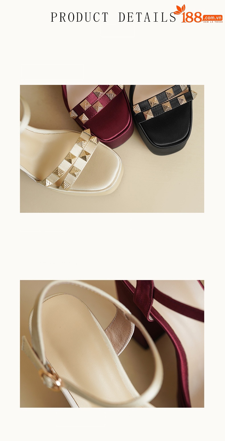 Sandal cao gót nữ hở mũi quai ngang khóa gót 12 cm đế dày — đen chi tiết 7