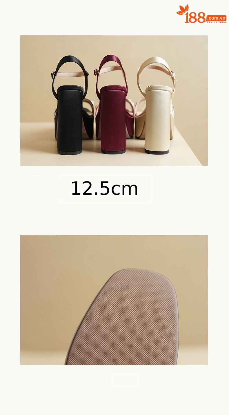 Sandal cao gót nữ hở mũi quai ngang khóa gót 12 cm đế dày — đen chi tiết 8