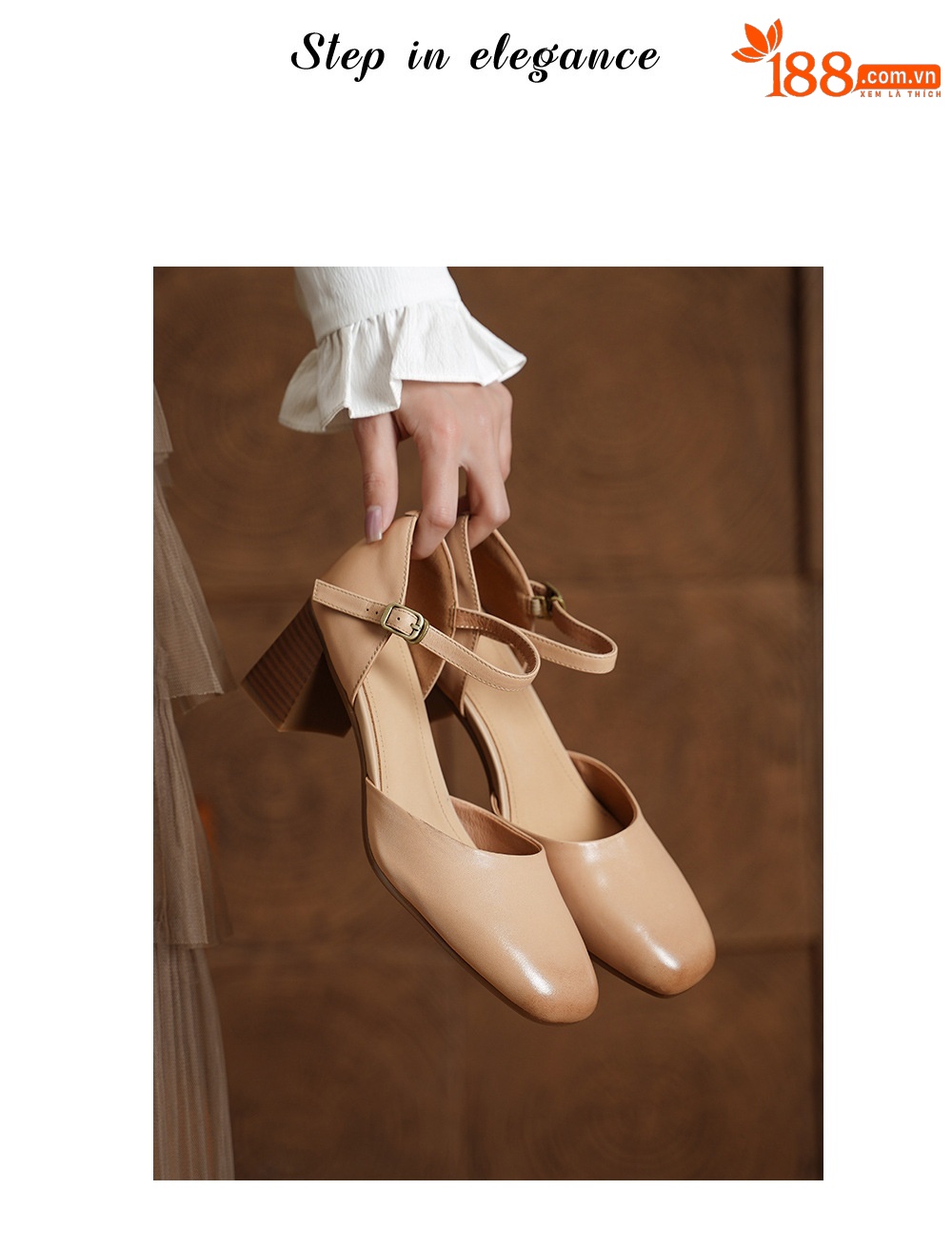 Giày sandal cao gót nữ quai ngang mũi vuông gót 6 cm — Màu hồng chi tiết 1