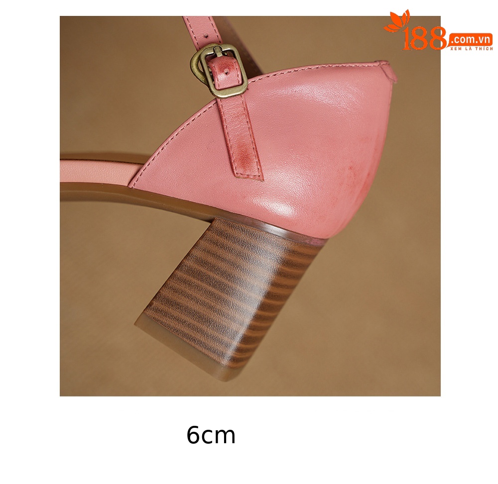 Giày sandal cao gót nữ quai ngang mũi vuông gót 6 cm — Màu hồng chi tiết 17